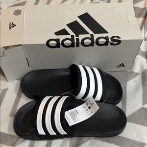 Adidas Kids Black and White Slides